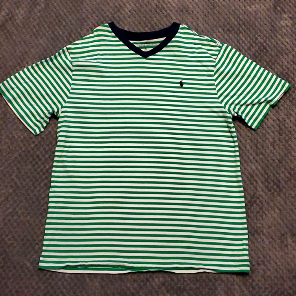 Boys Polo Ralph Lauren Green and White V-neck Tee